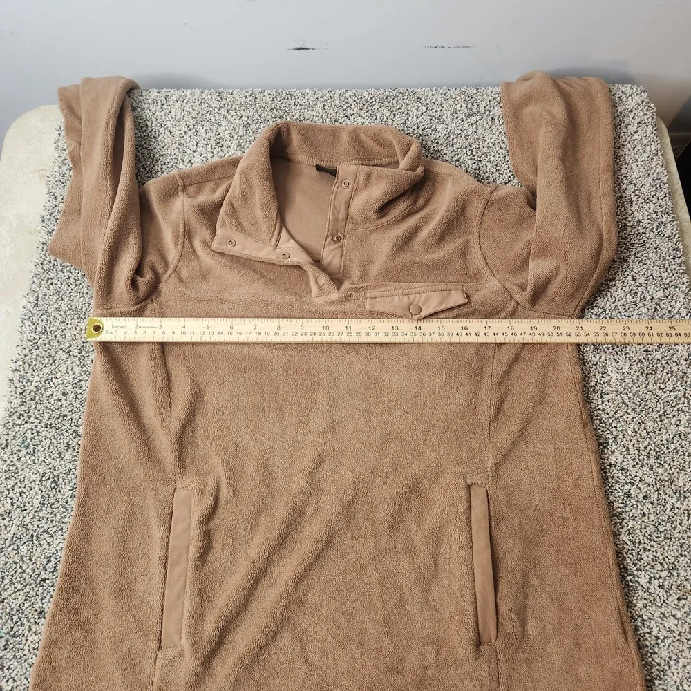 32 Degrees Heat Mens Medium Tan Brown Fleece Snap Button Pullover Sweater Pocket